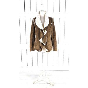 JouJou brown faux suede sheepskin cardigan jacket medium